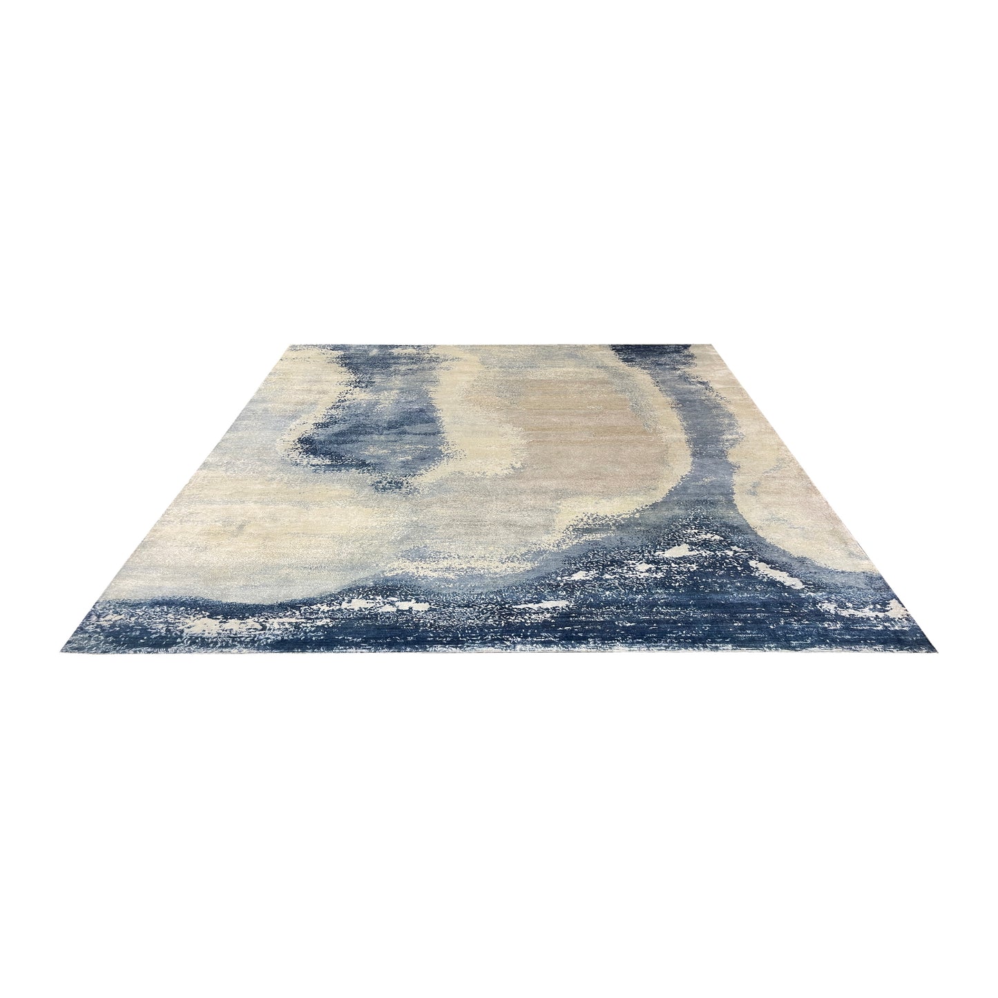 Grey and Blue, Silk Wool Modern Abstract Handknotted 8.11x11.9ft 273x358Cms Area Rug