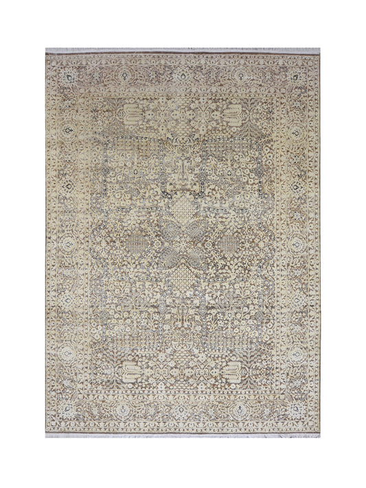 Brown and Beige Silk and Wool Persian Tabriz Traditional Handknotted 8.10x12.0ft 268x366Cms Area Rug