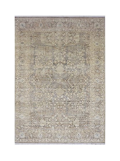Brown and Beige Silk and Wool Persian Tabriz Traditional Handknotted 8.10x12.0ft 268x366Cms Area Rug