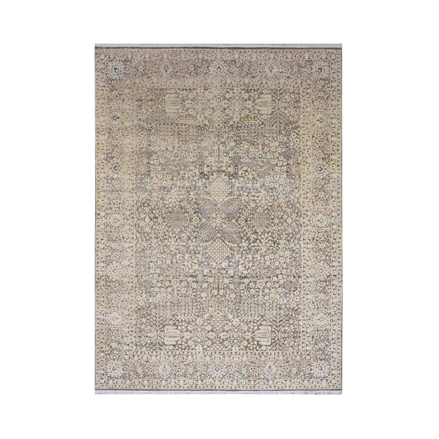 Brown and Beige Silk and Wool Persian Tabriz Traditional Handknotted 8.10x12.0ft 268x366Cms Area Rug