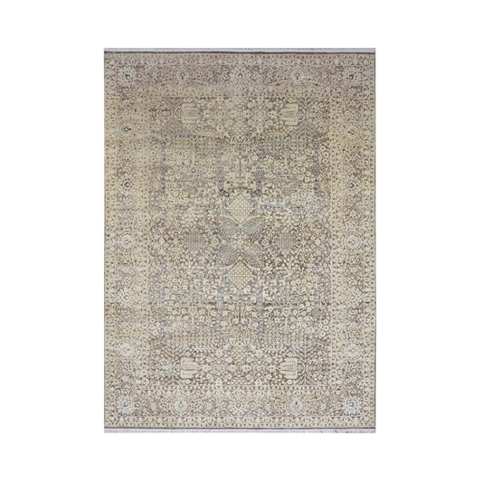 Brown and Beige Silk and Wool Persian Tabriz Traditional Handknotted 8.10x12.0ft 268x366Cms Area Rug