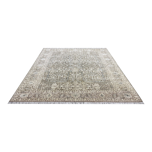 Brown and Beige Silk and Wool Persian Tabriz Traditional Handknotted 8.10x12.0ft 268x366Cms Area Rug