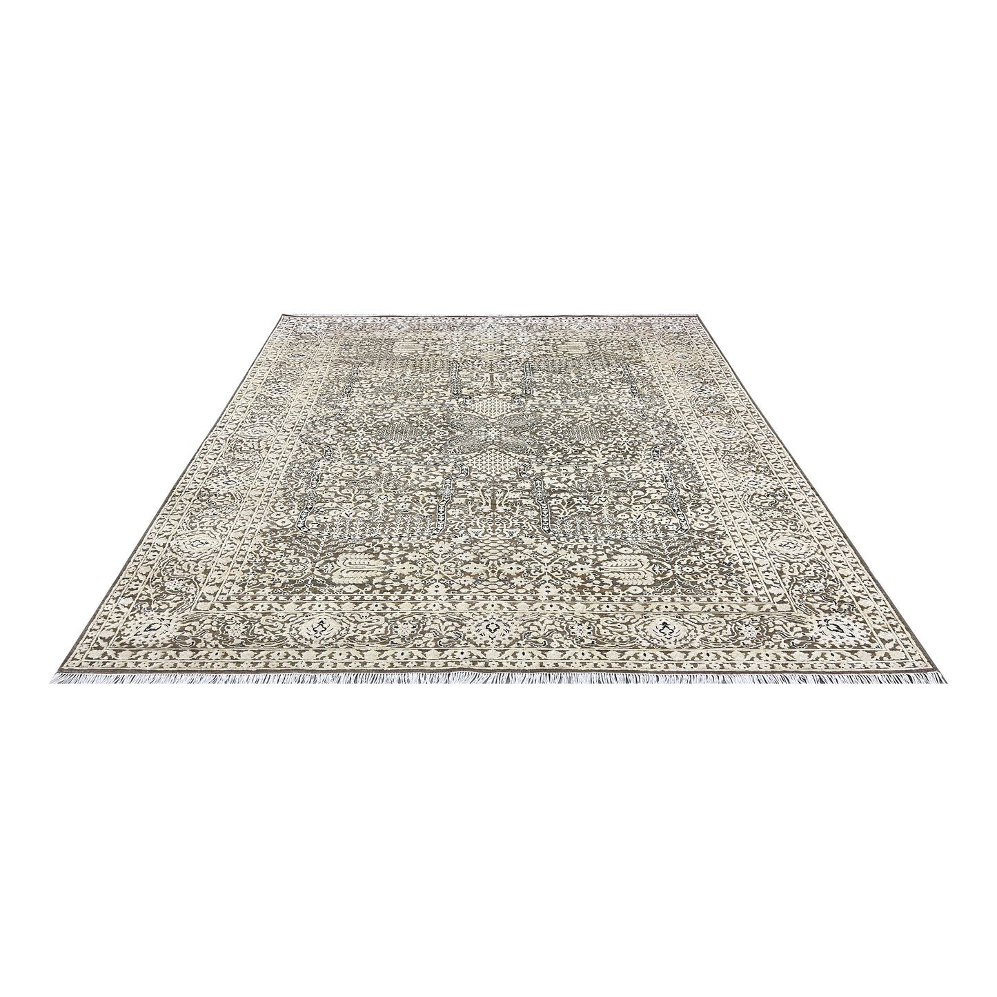 Brown and Beige Silk and Wool Persian Tabriz Traditional Handknotted 8.10x12.0ft 268x366Cms Area Rug