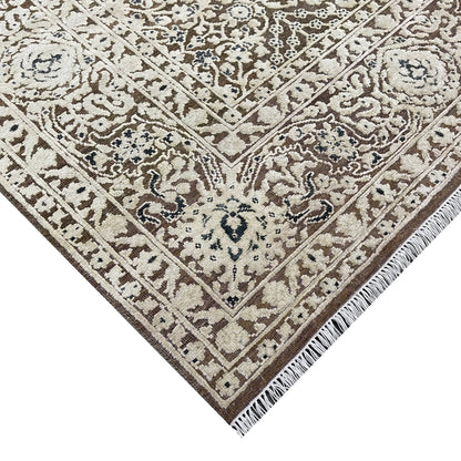 Brown and Beige Silk and Wool Persian Tabriz Traditional Handknotted 8.10x12.0ft 268x366Cms Area Rug