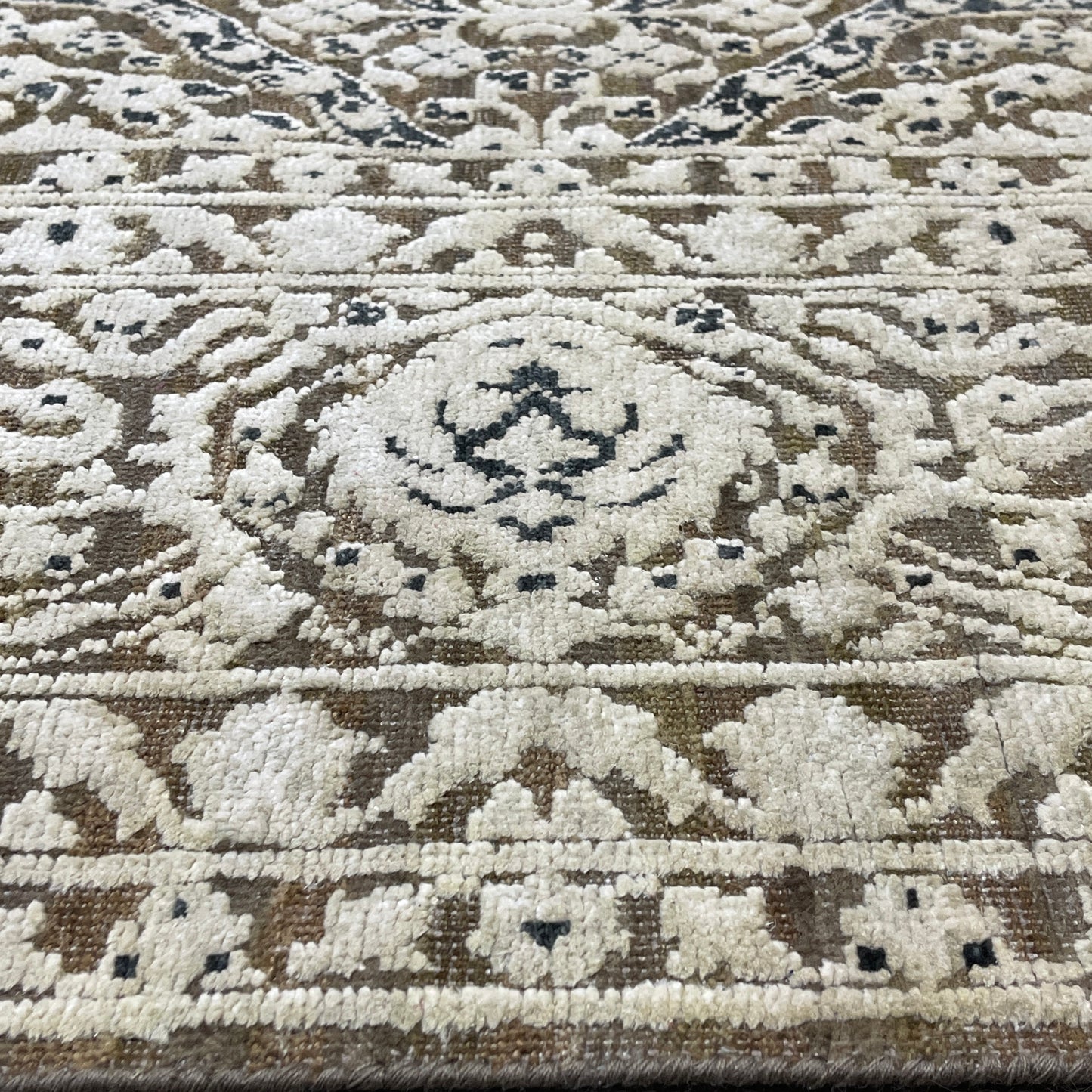 Brown and Beige Silk and Wool Persian Tabriz Traditional Handknotted 8.10x12.0ft 268x366Cms Area Rug