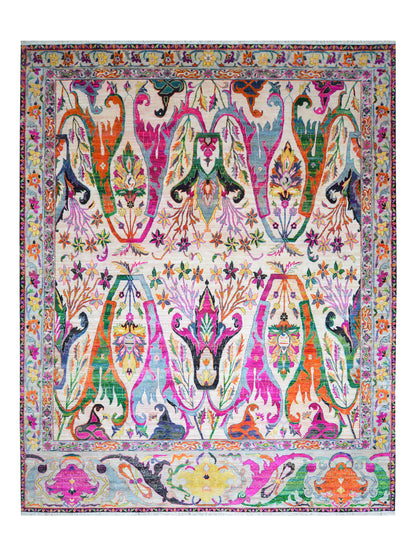Ivory and Multy, Blended Silk + Sari Silk Transitional Bidzar Handknotted 11.11x14.11ft 362x454Cms Area Rug