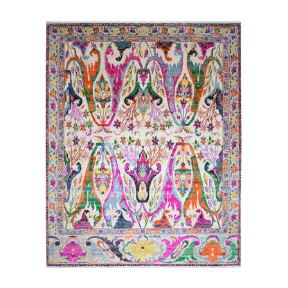 Ivory and Multy, Blended Silk + Sari Silk Transitional Bidzar Handknotted 11.11x14.11ft 362x454Cms Area Rug