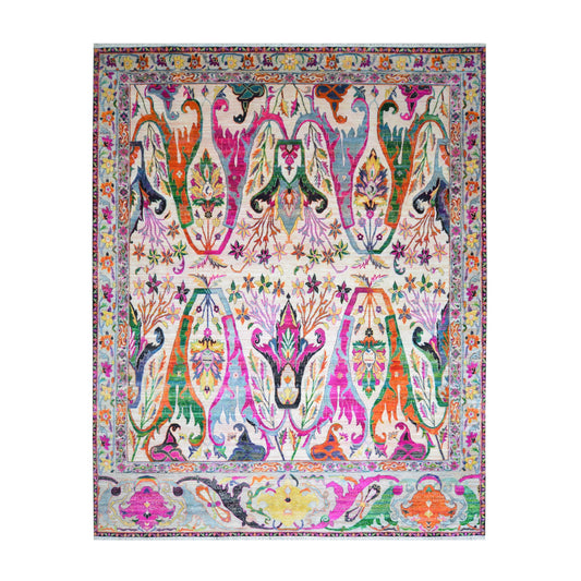 Ivory and Multy, Blended Silk + Sari Silk Transitional Bidzar Handknotted 11.11x14.11ft 362x454Cms Area Rug