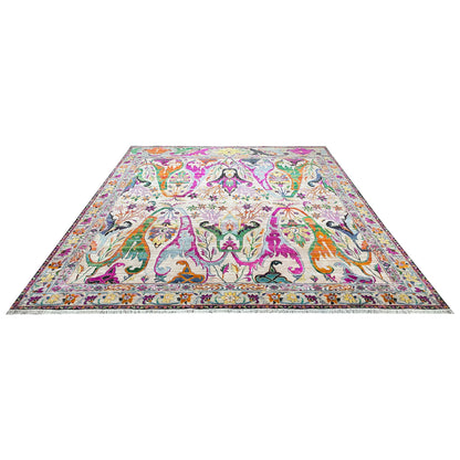 Ivory and Multy, Blended Silk + Sari Silk Transitional Bidzar Handknotted 11.11x14.11ft 362x454Cms Area Rug