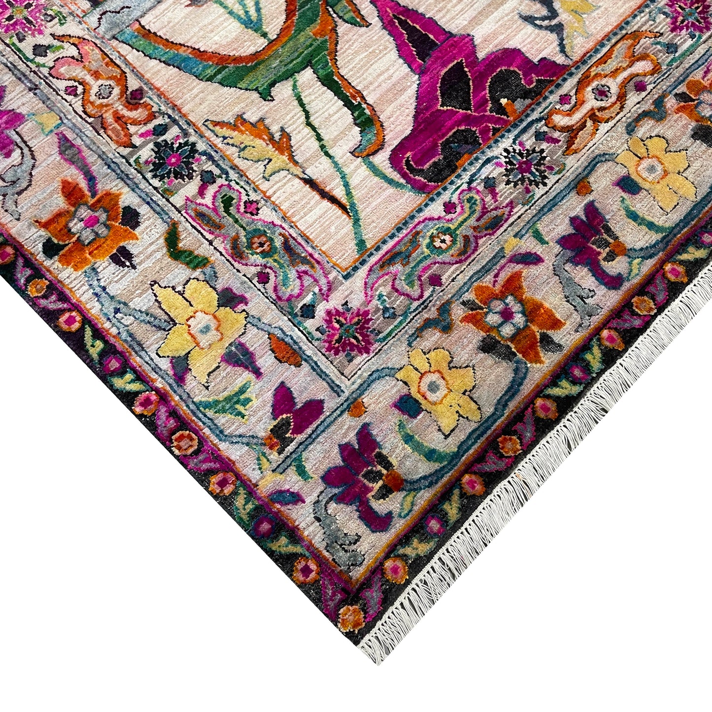 Ivory and Multy, Blended Silk + Sari Silk Transitional Bidzar Handknotted 11.11x14.11ft 362x454Cms Area Rug