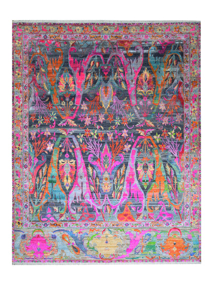 Black and Pink, Sari Silk Transitional Bidzar Handknotted 11.11x15.2ft 363x452Cms Area Rug