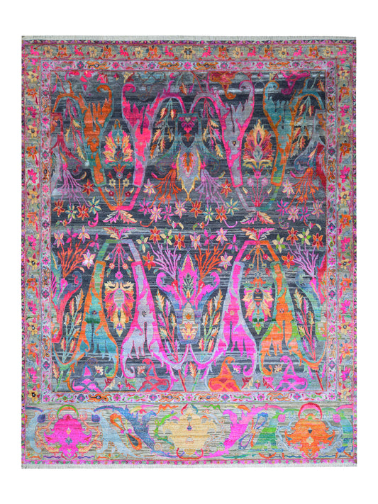 Black and Pink, Sari Silk Transitional Bidzar Handknotted 11.11x15.2ft 363x452Cms Area Rug