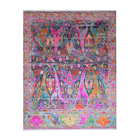 Black and Pink, Sari Silk Transitional Bidzar Handknotted 11.11x15.2ft 363x452Cms Area Rug