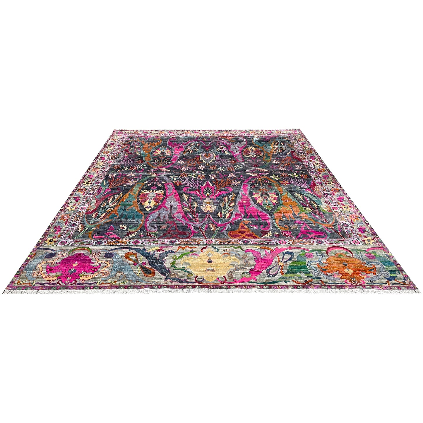 Black and Pink, Sari Silk Transitional Bidzar Handknotted 11.11x15.2ft 363x452Cms Area Rug