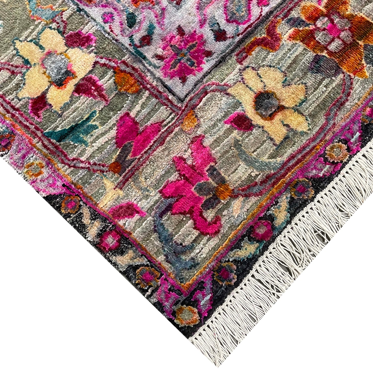 Black and Pink, Sari Silk Transitional Bidzar Handknotted 11.11x15.2ft 363x452Cms Area Rug