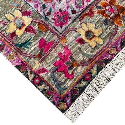 Black and Pink, Sari Silk Transitional Bidzar Handknotted 11.11x15.2ft 363x452Cms Area Rug