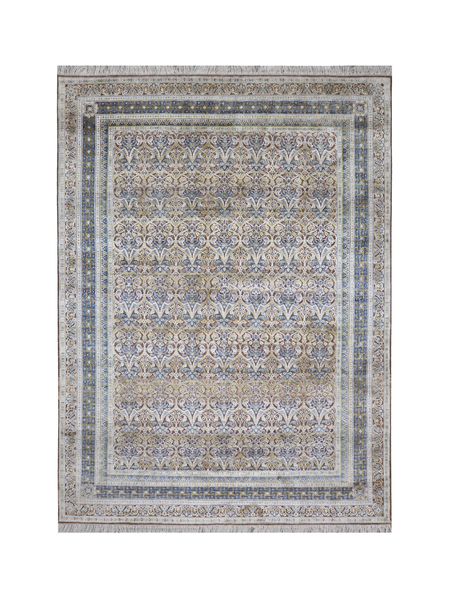 Brown and Gold, Silk Wool Oxidized Traditional Persian Handknotted 9.0x12.2ft 274x371Cms Area Rug
