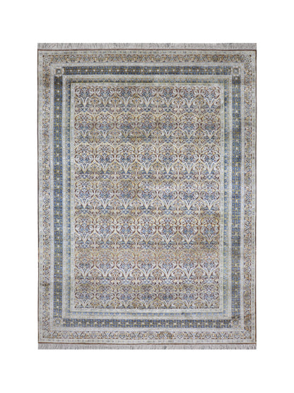 Brown and Gold, Silk Wool Oxidized Traditional Persian Handknotted 9.0x12.2ft 274x371Cms Area Rug