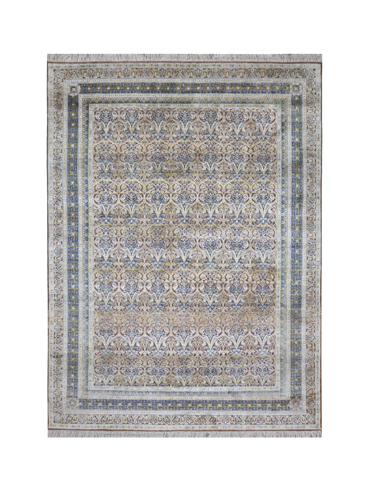 Brown and Gold, Silk Wool Oxidized Traditional Persian Handknotted 9.0x12.2ft 274x371Cms Area Rug