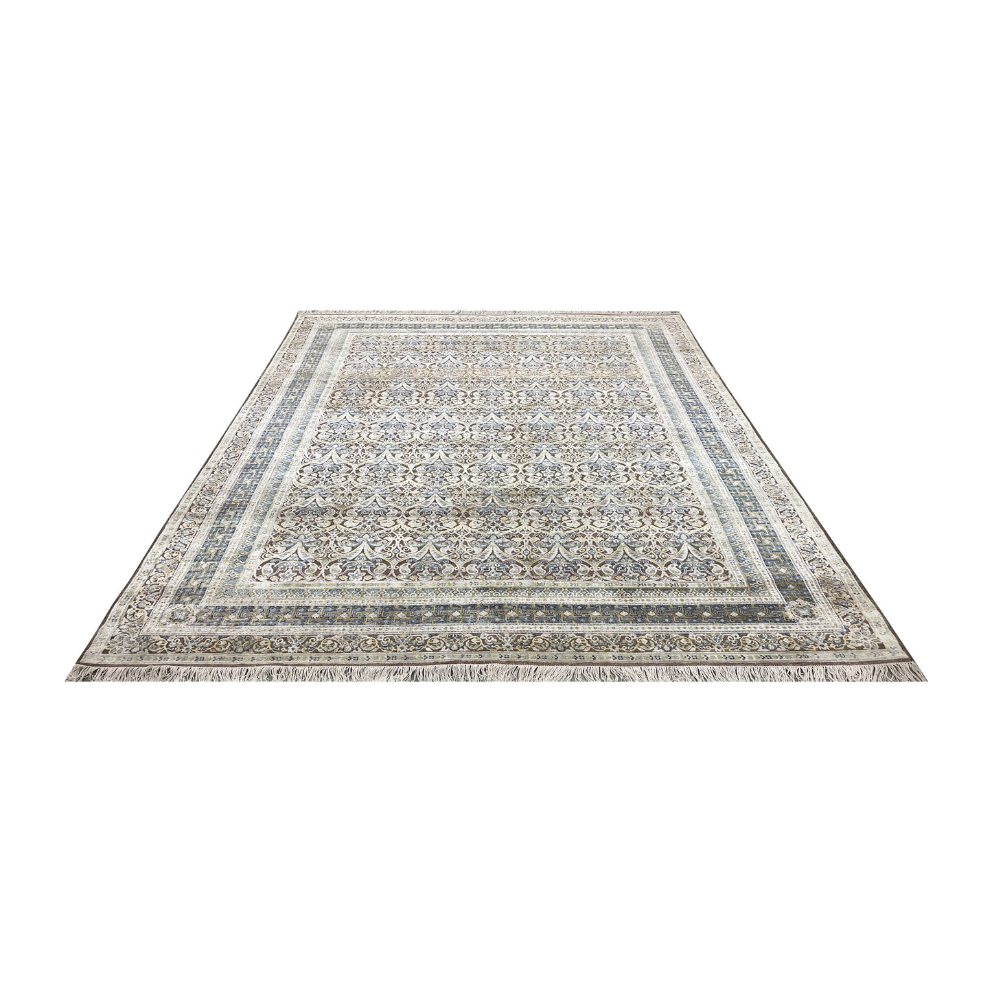 Brown and Gold, Silk Wool Oxidized Traditional Persian Handknotted 9.0x12.2ft 274x371Cms Area Rug