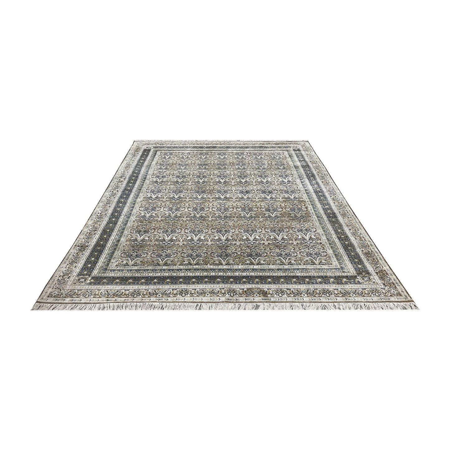 Brown and Gold, Silk Wool Oxidized Traditional Persian Handknotted 9.0x12.2ft 274x371Cms Area Rug