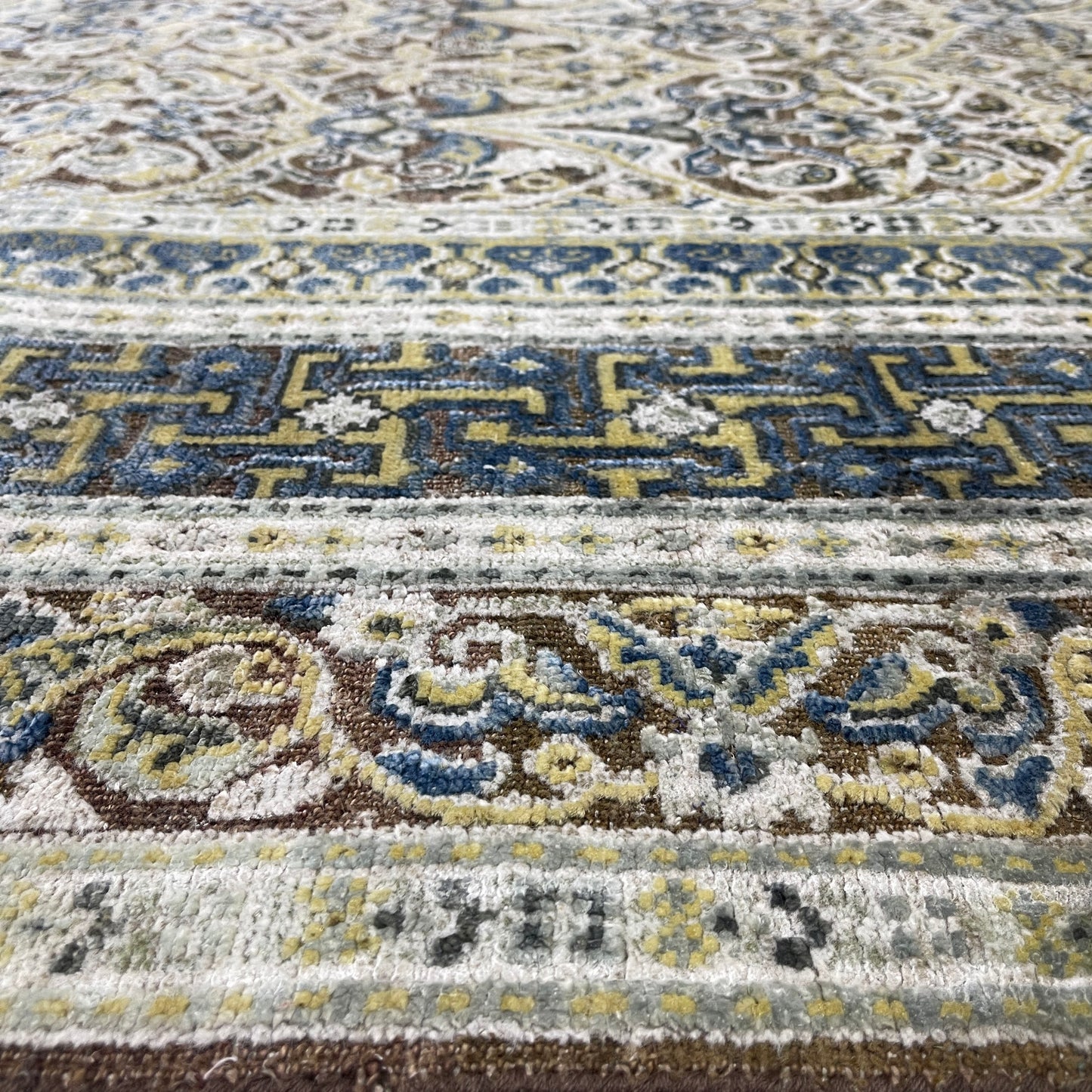 Brown and Gold, Silk Wool Oxidized Traditional Persian Handknotted 9.0x12.2ft 274x371Cms Area Rug