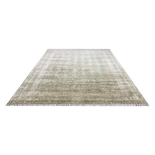 Green and Beige Silk and Wool Oxidized Persian Traditional Handknotted 10.3x14.5ft 311x438Cms Area Rug