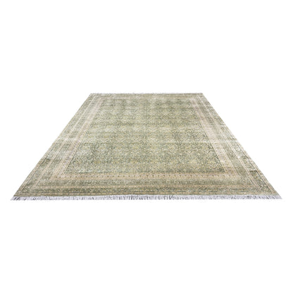 Green and Beige Silk and Wool Oxidized Persian Traditional Handknotted 10.3x14.5ft 311x438Cms Area Rug