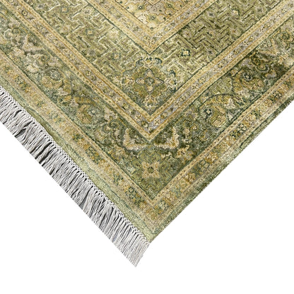 Green and Beige Silk and Wool Oxidized Persian Traditional Handknotted 10.3x14.5ft 311x438Cms Area Rug