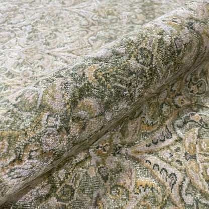 Green and Beige Silk and Wool Oxidized Persian Traditional Handknotted 10.3x14.5ft 311x438Cms Area Rug