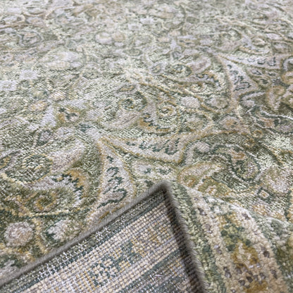 Green and Beige Silk and Wool Oxidized Persian Traditional Handknotted 10.3x14.5ft 311x438Cms Area Rug