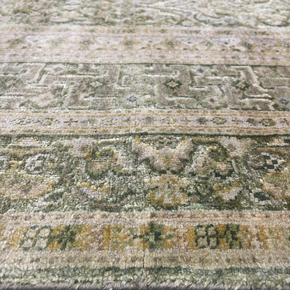 Green and Beige Silk and Wool Oxidized Persian Traditional Handknotted 10.3x14.5ft 311x438Cms Area Rug
