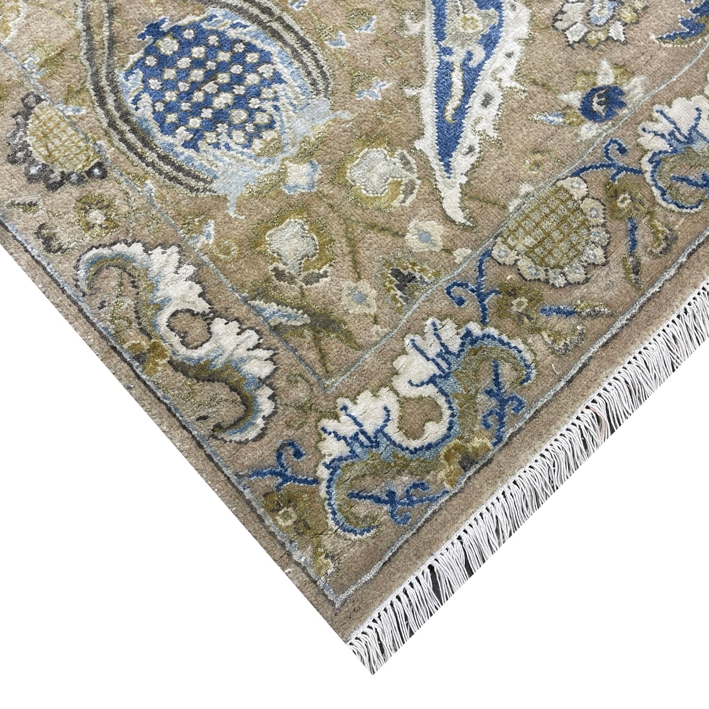 Beige and Blue, Blended Silk Transitional Persian Handknotted 9.10x14.5ft 303x442Cms Area Rug