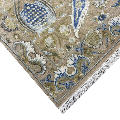 Beige and Blue, Blended Silk Transitional Persian Handknotted 9.10x14.5ft 303x442Cms Area Rug