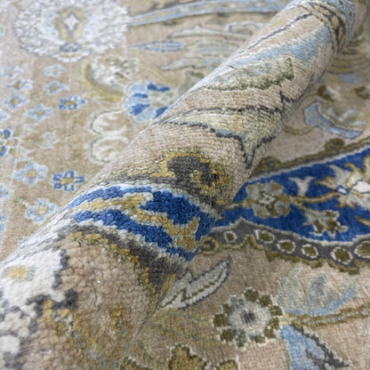 Beige and Blue, Blended Silk Transitional Persian Handknotted 9.10x14.5ft 303x442Cms Area Rug