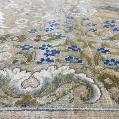 Beige and Blue, Blended Silk Transitional Persian Handknotted 9.10x14.5ft 303x442Cms Area Rug