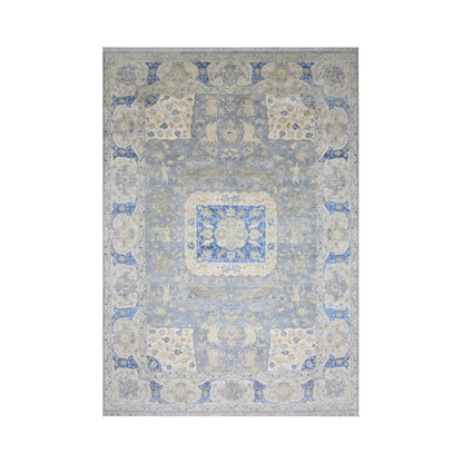 Grey and Blue, Blended Silk Traditional Persian Hunting Handknotted 9.11x14.1ft 302x428Cms Area Rug