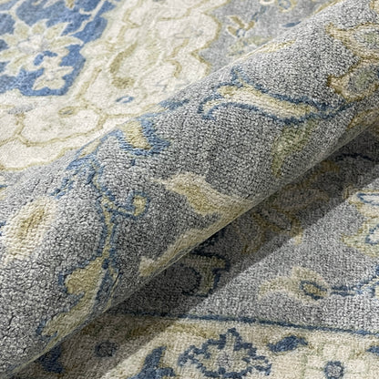 Grey and Blue, Blended Silk Traditional Persian Hunting Handknotted 9.11x14.1ft 302x428Cms Area Rug