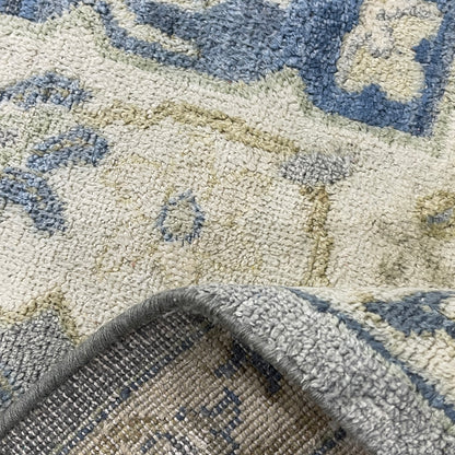 Grey and Blue, Blended Silk Traditional Persian Hunting Handknotted 9.11x14.1ft 302x428Cms Area Rug