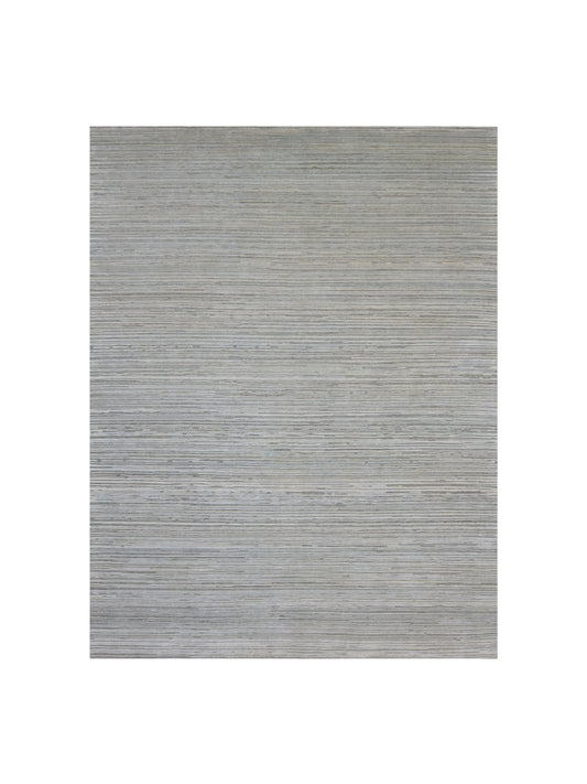 Grey Ivory, Silk Wool Modern Textured Handknotted 8.0x10.6Ft 245x320Cms Area Rug