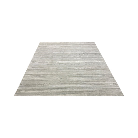 Grey Ivory, Silk Wool Modern Textured Handknotted 8.0x10.6Ft 245x320Cms Area Rug
