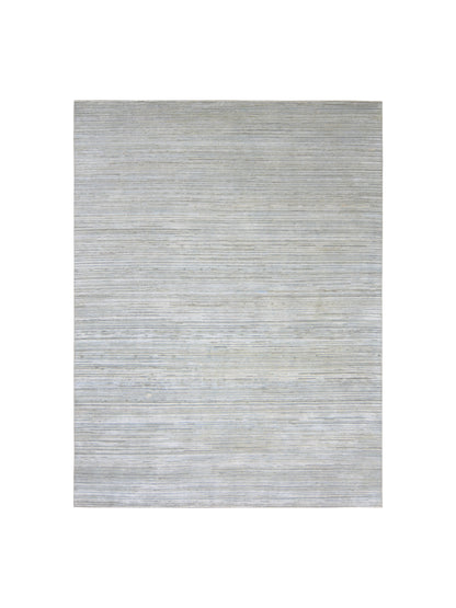 Grey Ivory, Silk Wool Modern Textured Handknotted 8.0x10.6Ft 245x320Cms Area Rug