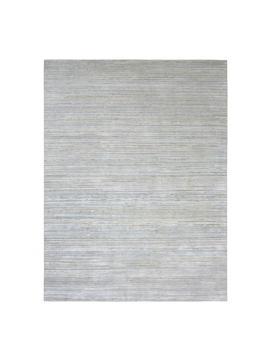 Grey Ivory, Silk Wool Modern Textured Handknotted 8.0x10.6Ft 245x320Cms Area Rug