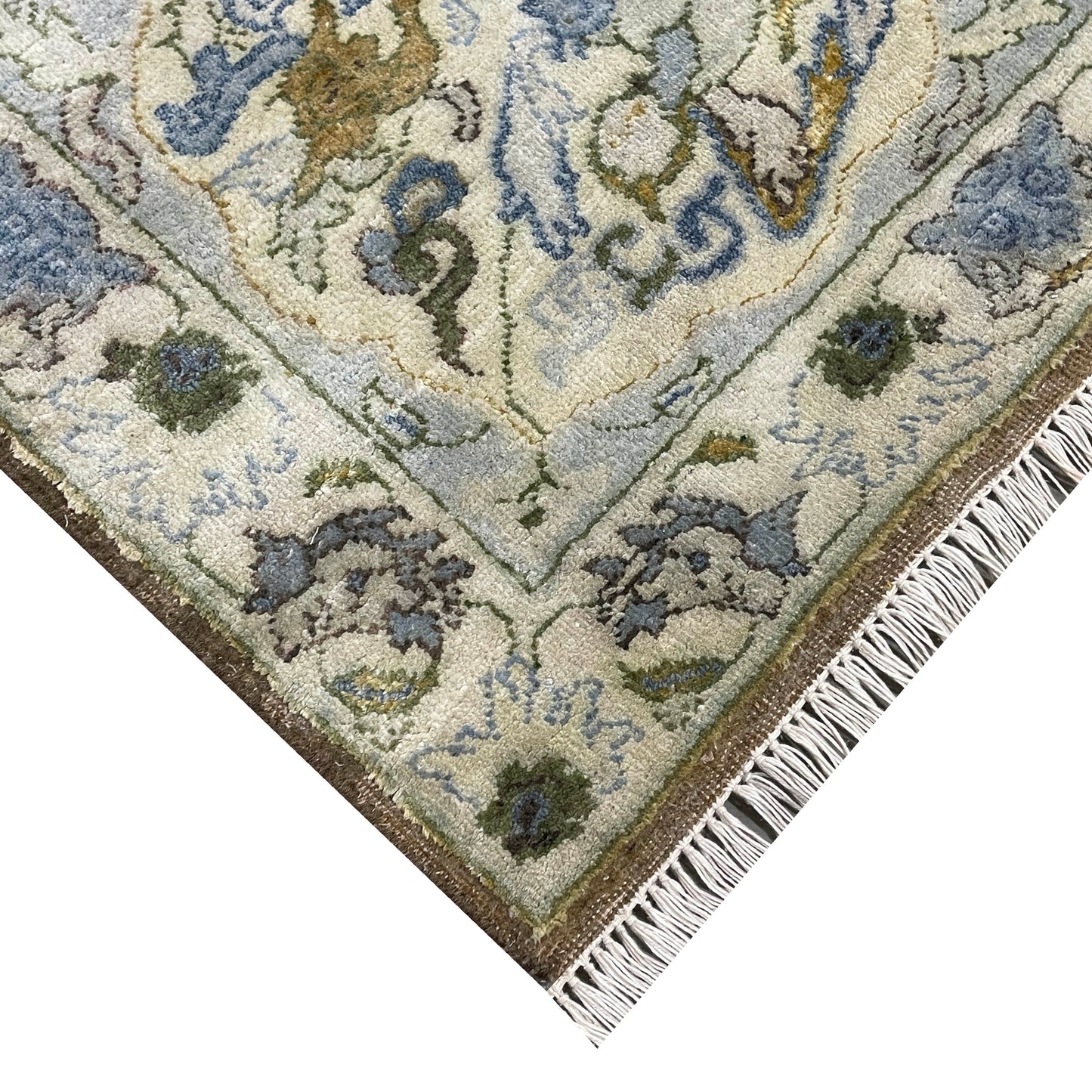 Brown and Blue, Silk Wool Oxidized Traditional Persian Handknotted 11.11x14.10ft 364x451Cms Area Rug