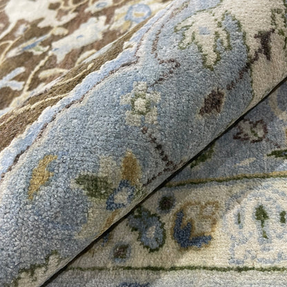 Brown and Blue, Silk Wool Oxidized Traditional Persian Handknotted 11.11x14.10ft 364x451Cms Area Rug