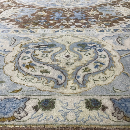 Brown and Blue, Silk Wool Oxidized Traditional Persian Handknotted 11.11x14.10ft 364x451Cms Area Rug