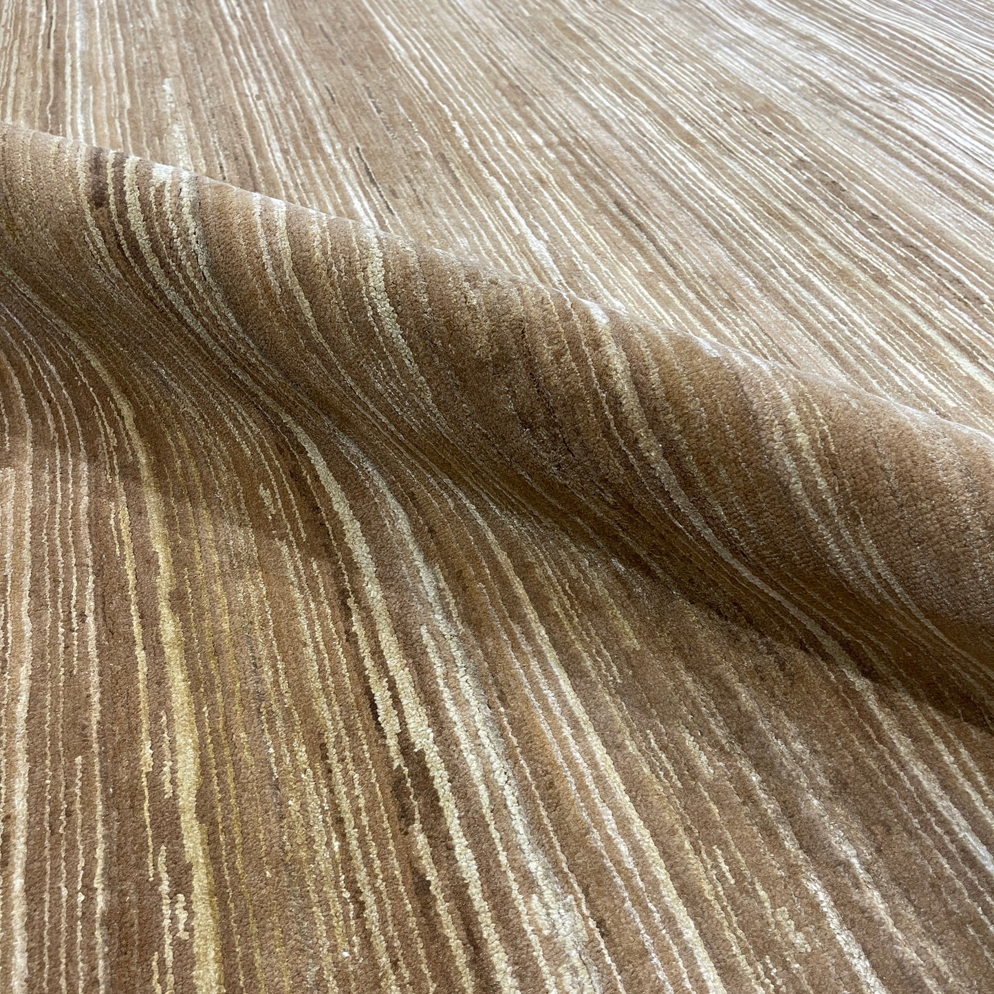 Gold Brown, Silk Wool Regular Modern Textured Handknotted 9.10x14.2Ft 300x431Cms Area Rug
