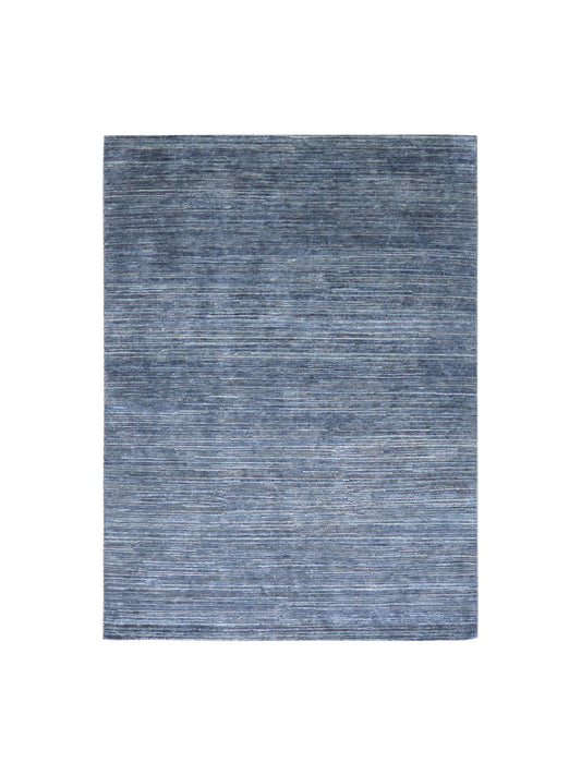 Blue Grey, Silk Wool Oxidized Modern Plain Handknotted 5.0x6.11Ft 152x212Cms Area Rug