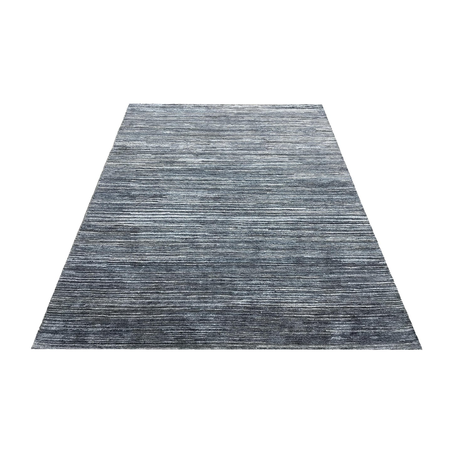 Blue Grey, Silk Wool Oxidized Modern Plain Handknotted 5.0x6.11Ft 152x212Cms Area Rug