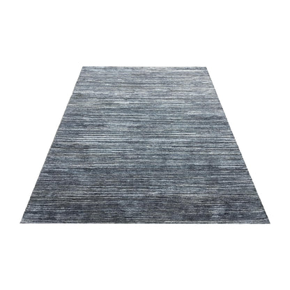 Blue Grey, Silk Wool Oxidized Modern Plain Handknotted 5.0x6.11Ft 152x212Cms Area Rug